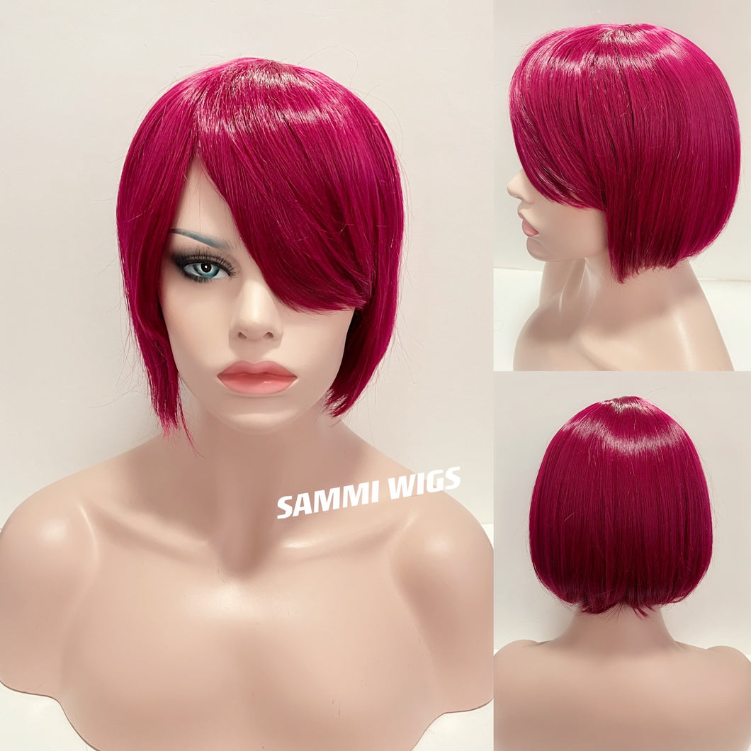 F807F Short bob wig in deep pink color