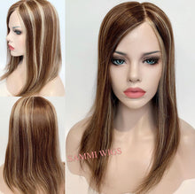 Load image into Gallery viewer, All hand made 100 % top quality virgin remy human hair 14 inch long wig with hand made silk top
