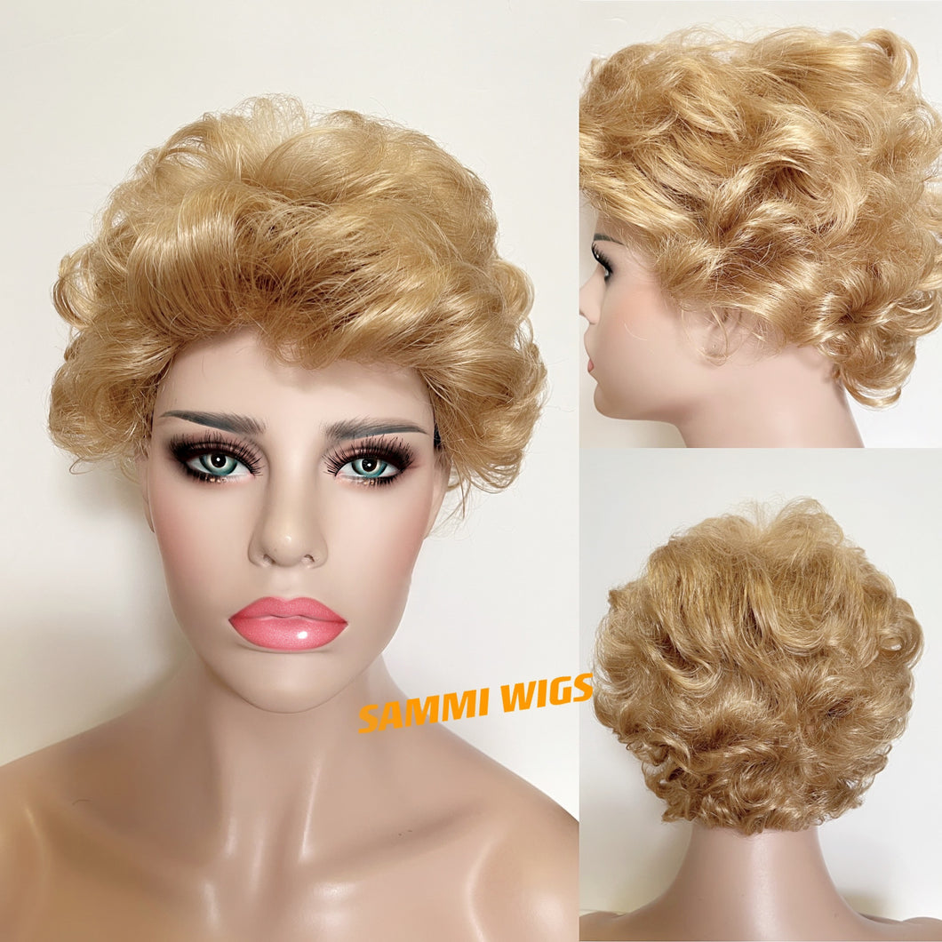 LTS-0003 Short curly blond wig in Japanese kk fibre