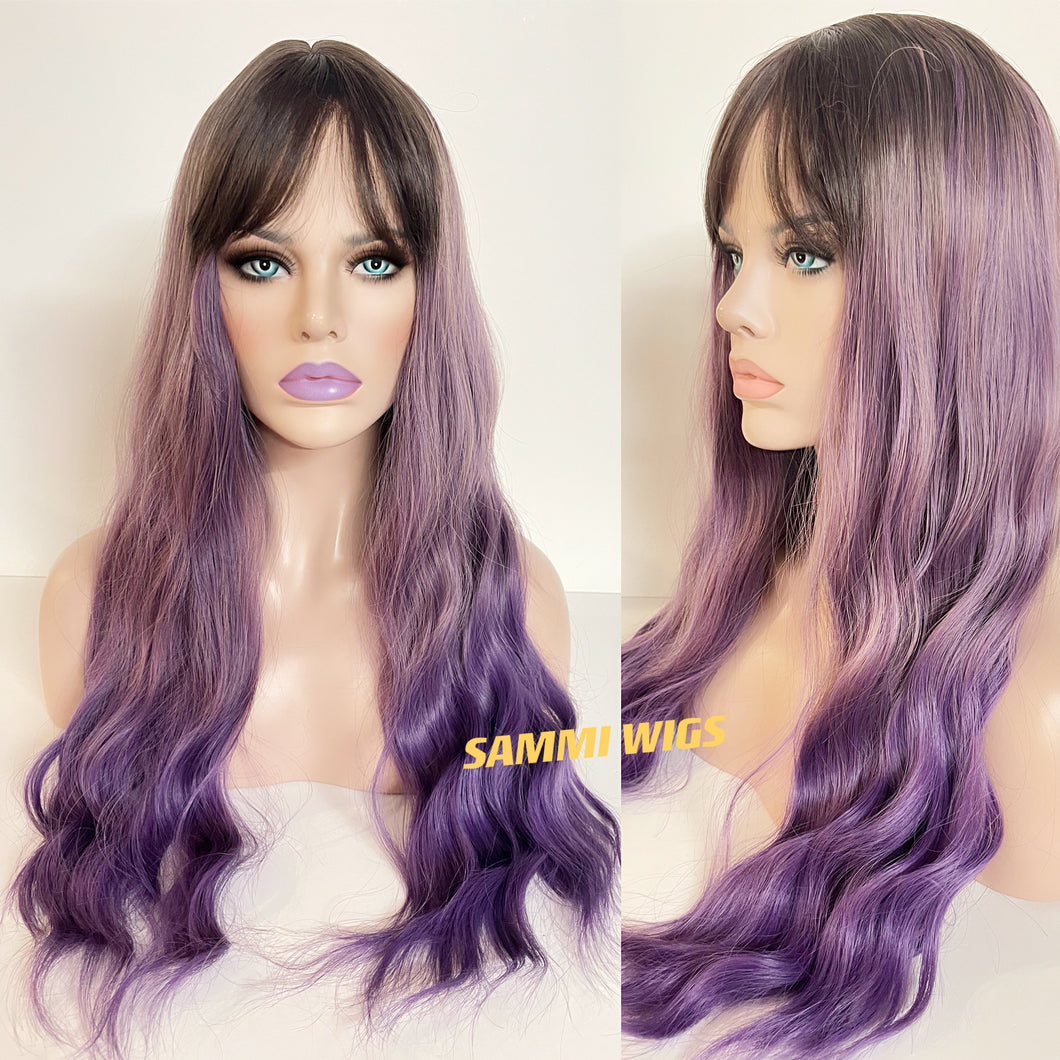 Long ombre to dusty purple  curly wig