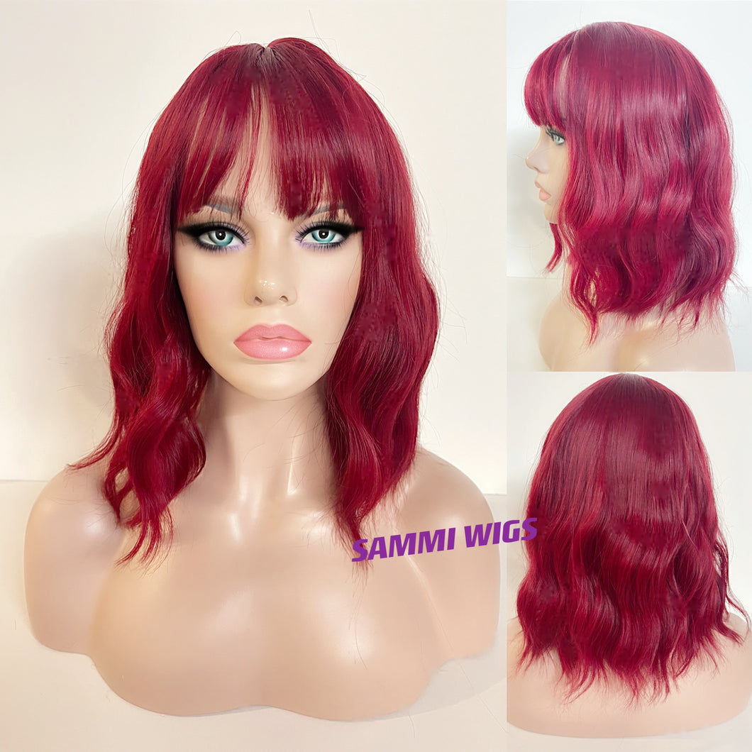 Short cool curly deep red wig