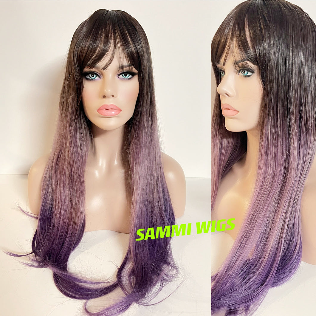 Long ombre to dusty purple wavy wig