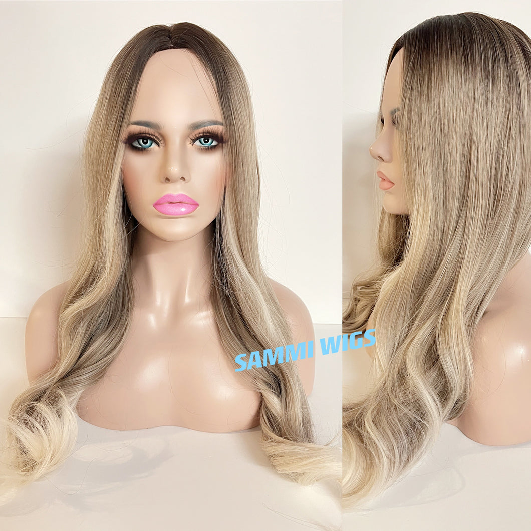 Long ombre ash blond curly wig